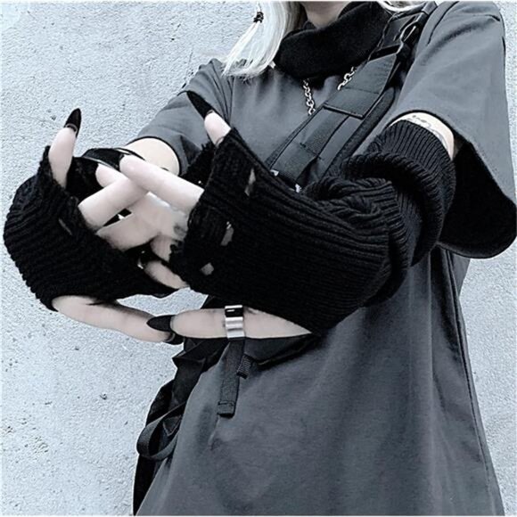 Arm Warmers Emo Punk Y2k Arm Sleeves Fingerless Gloves - Picture 2 of 6